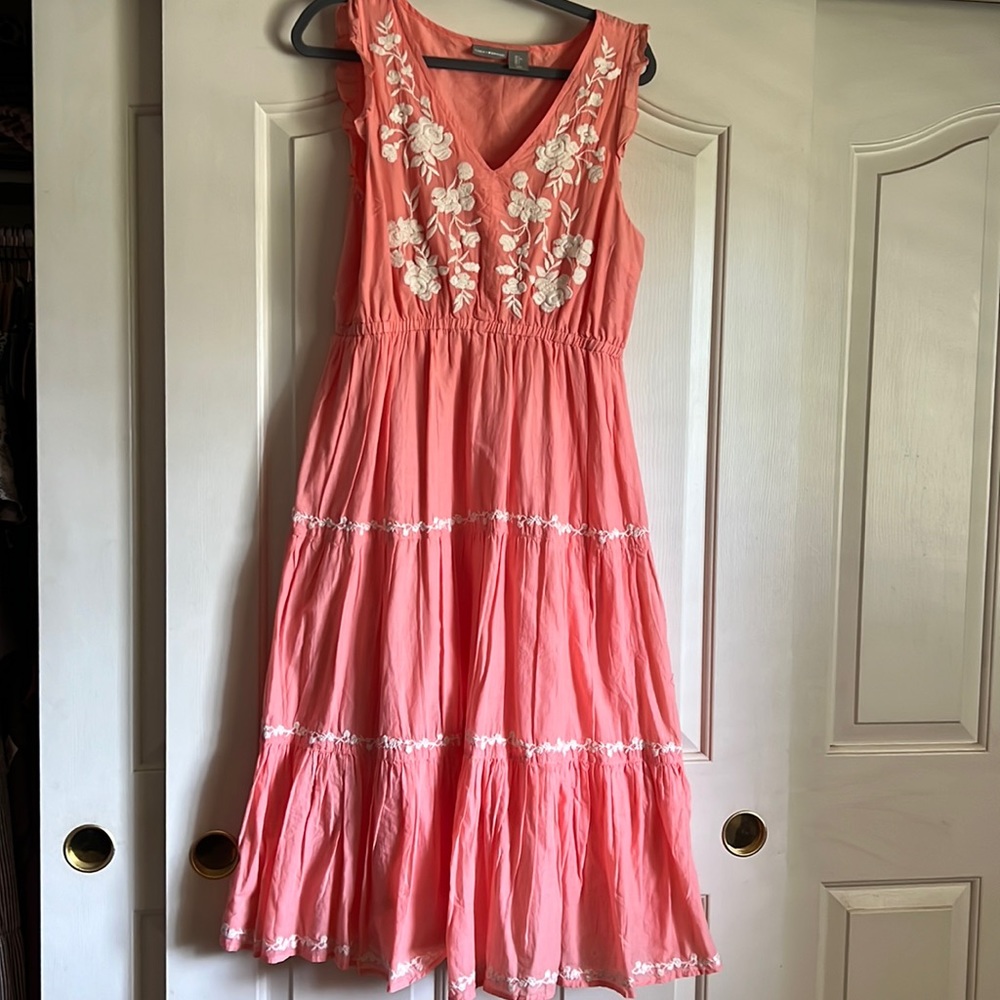 Lucky brand coral dress with embroidery